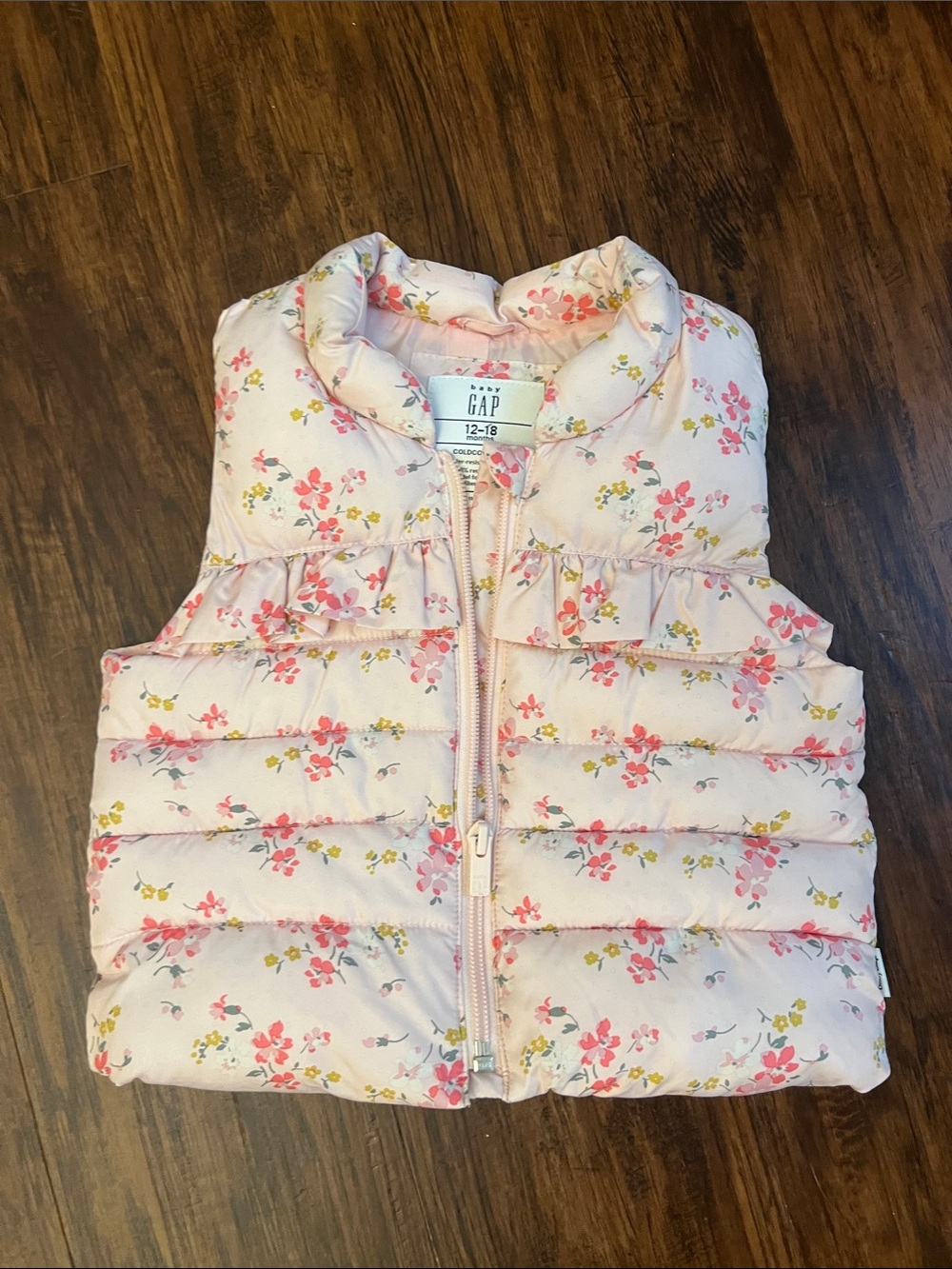 GAP Pink Floral Quilted Puffer Vest